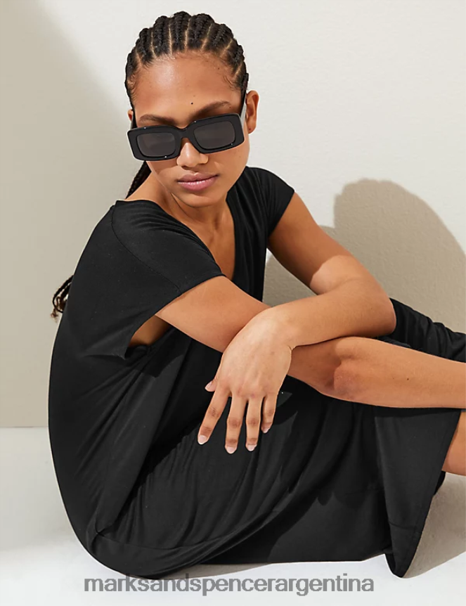 Marks & Spencer mujer vestido estilo camiseta midi con cuello en V ropa negro 46VL2346