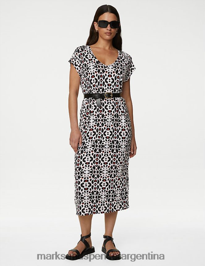 Marks & Spencer mujer vestido estilo camiseta midi con cuello en V y estampado de punto ropa mezcla verde 46VL2720
