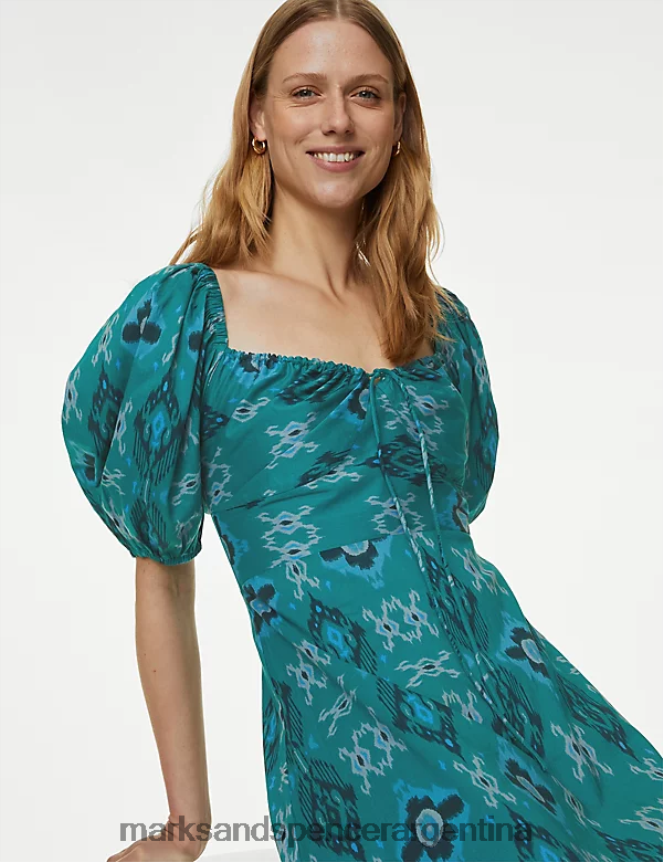 Marks & Spencer mujer vestido largo a capas con estampado de puro algodón ropa mezcla azul 46VL1874