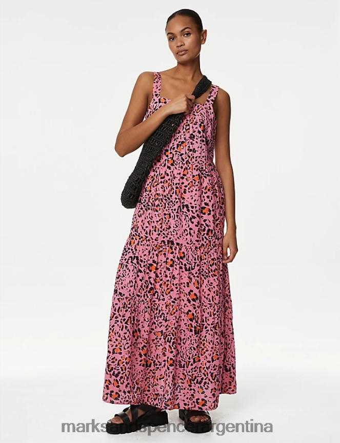 Marks & Spencer mujer vestido largo con capas estampadas en mezcla de algodón ropa mezcla rosa 46VL24