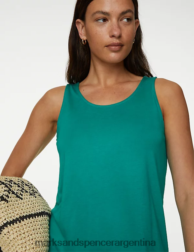 Marks & Spencer mujer vestido lencero de punto con cuello redondo y largo hasta la rodilla ropa verde brillante 46VL2634
