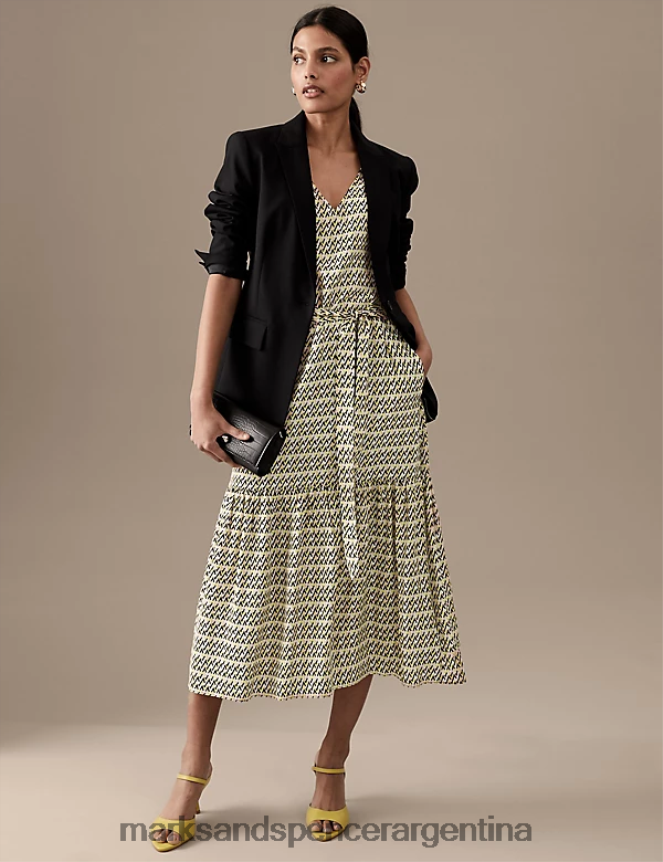 Marks & Spencer mujer vestido lencero midaxi con cuello en V y estampado de pura seda ropa multi 46VL558