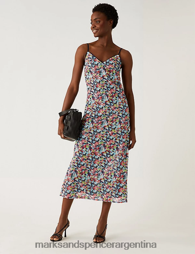 Marks & Spencer mujer vestido lencero midi con lentejuelas estampadas ropa multi 46VL2010