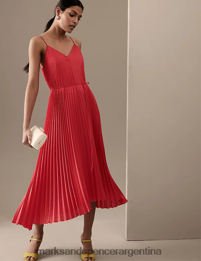 Marks & Spencer mujer vestido lencero midi plisado con cuello en V ropa lápiz labial 46VL2764