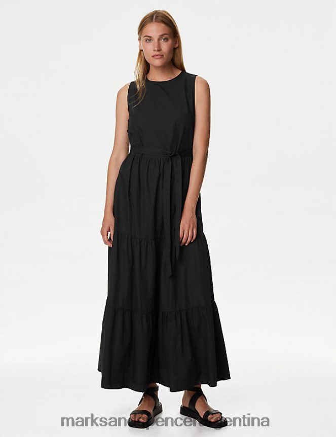 Marks & Spencer mujer vestido midi a capas con cuello redondo y puro algodón ropa negro 46VL1252