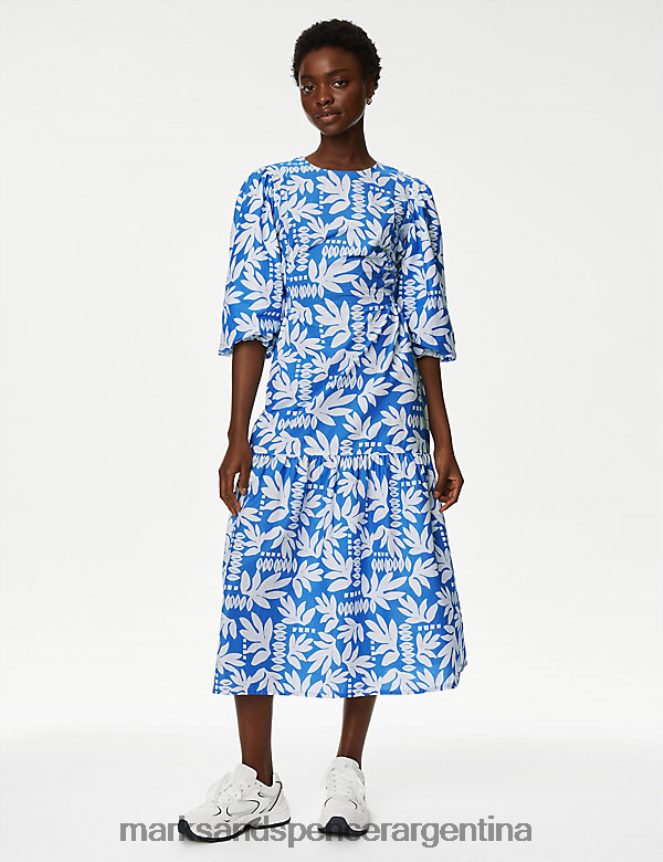 Marks & Spencer mujer vestido midi a capas con estampado de puro algodón ropa mezcla azul 46VL124