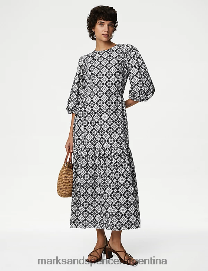 Marks & Spencer mujer vestido midi a capas con estampado de puro algodón ropa mezcla azul marino 46VL440