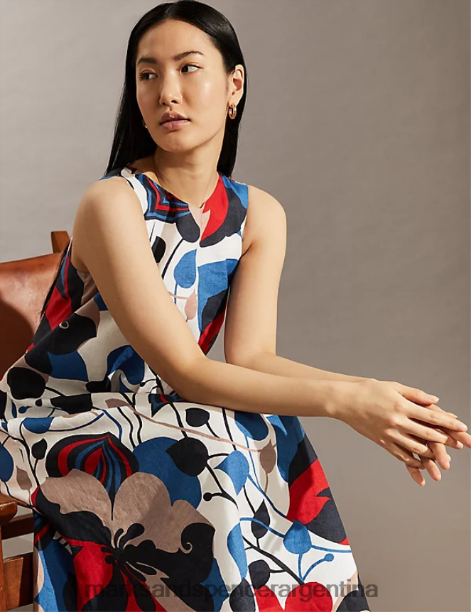 Marks & Spencer mujer vestido midi columna con cuello en V y estampado floral de puro lino ropa multi 46VL504