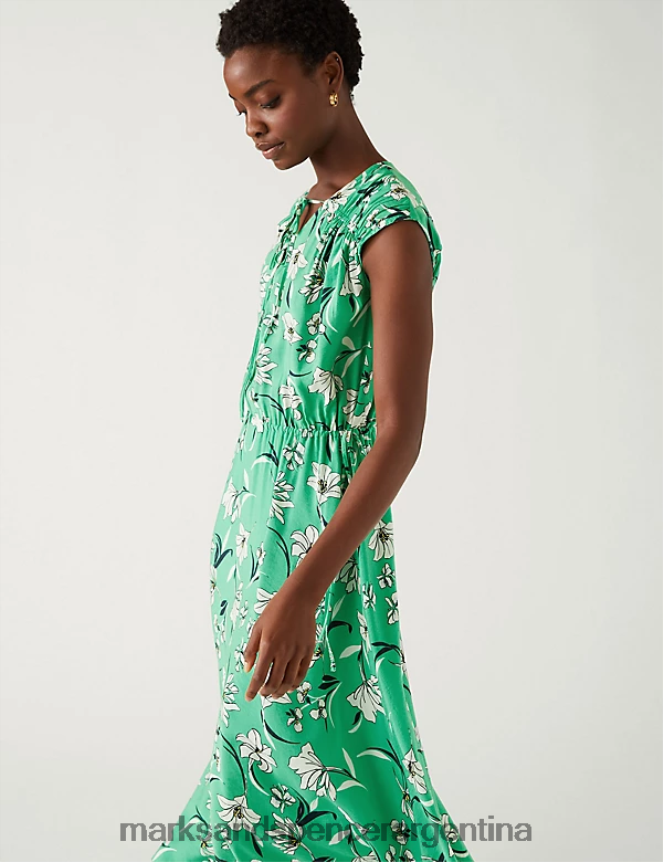 Marks & Spencer mujer vestido midi con cintura anudada y estampado floral ropa mezcla verde 46VL1648