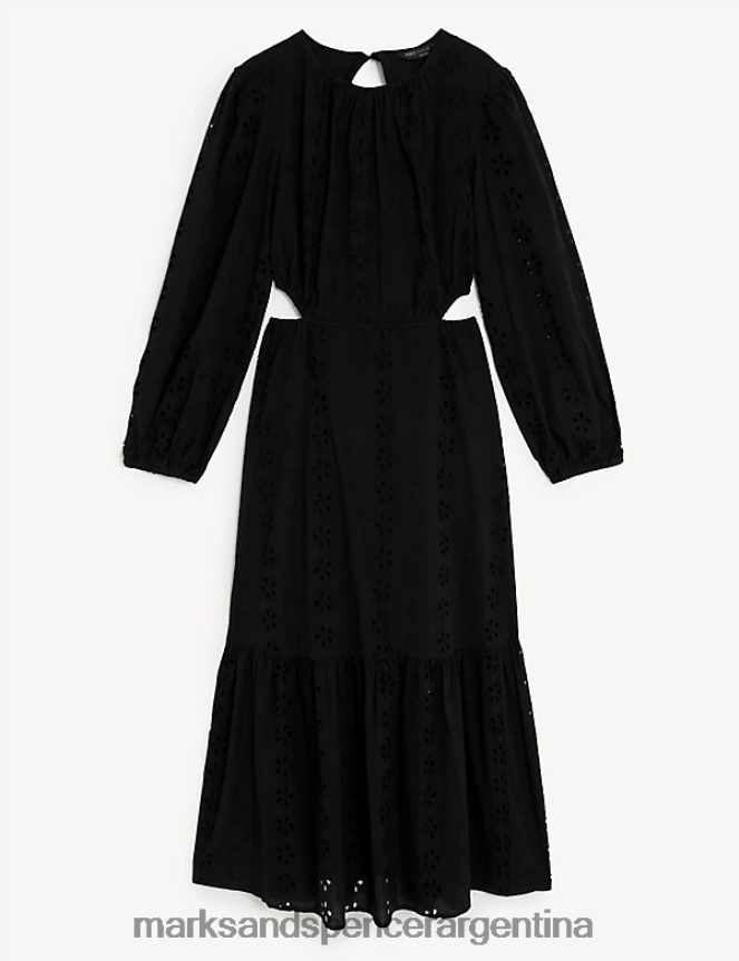 Marks & Spencer mujer vestido midi con cintura midi y bordado de puro algodón ropa negro 46VL1162