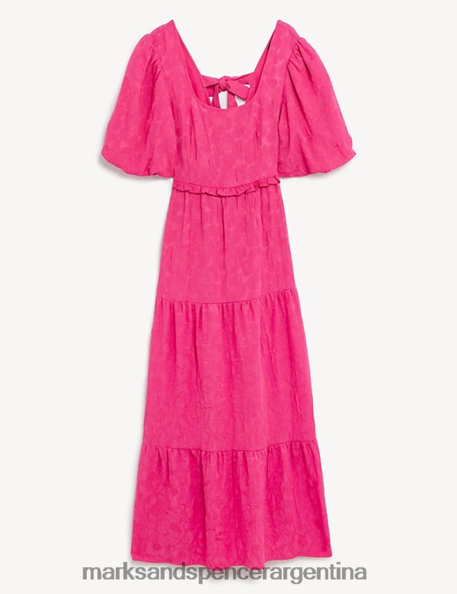 Marks & Spencer mujer vestido midi con cuello cuadrado y jacquard floral ropa rosa 46VL1754