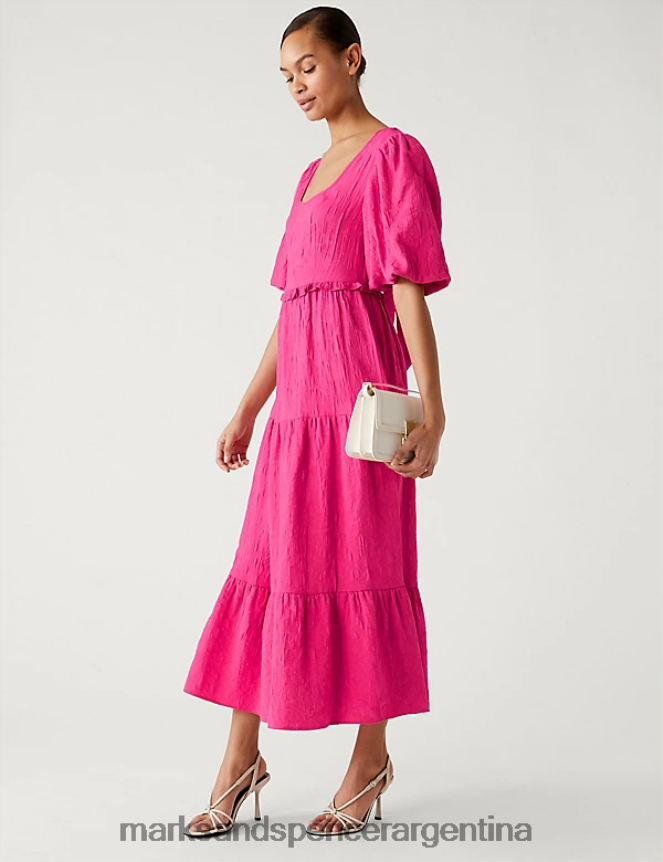 Marks & Spencer mujer vestido midi con cuello cuadrado y jacquard floral ropa rosa 46VL1754