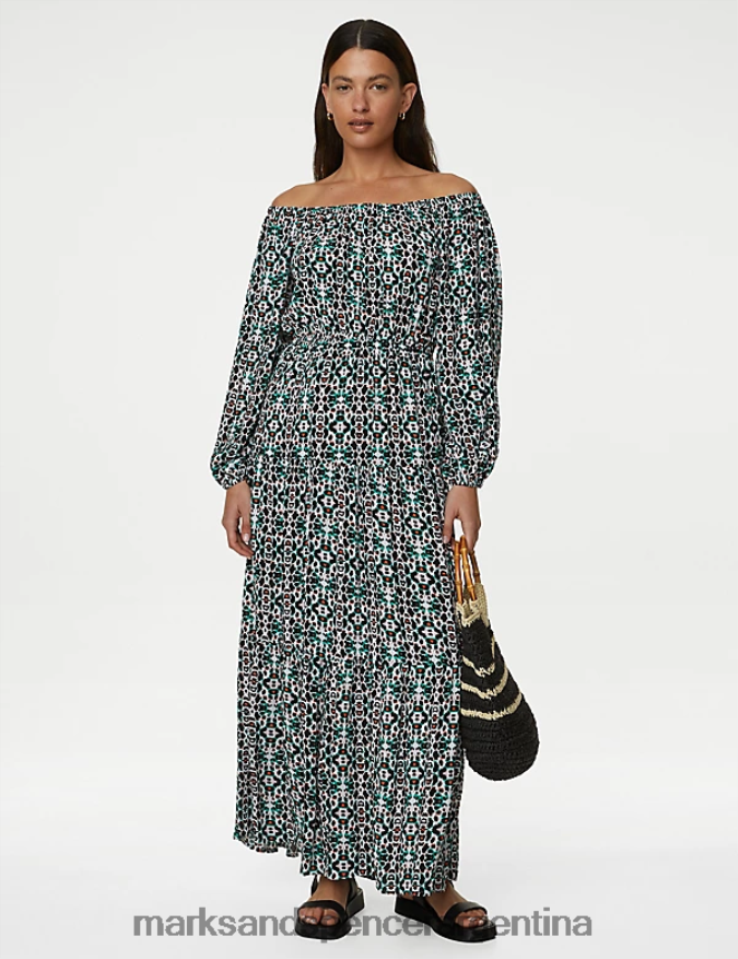 Marks & Spencer mujer vestido midi con escote bardot y estampado ropa multi 46VL2616