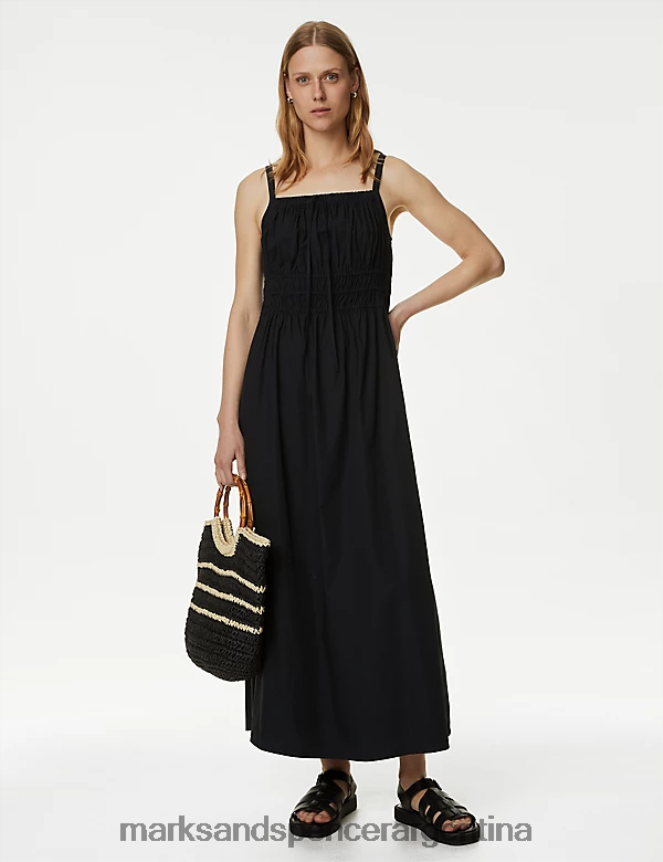 Marks & Spencer mujer vestido midi con tiras fruncidas ropa negro 46VL846