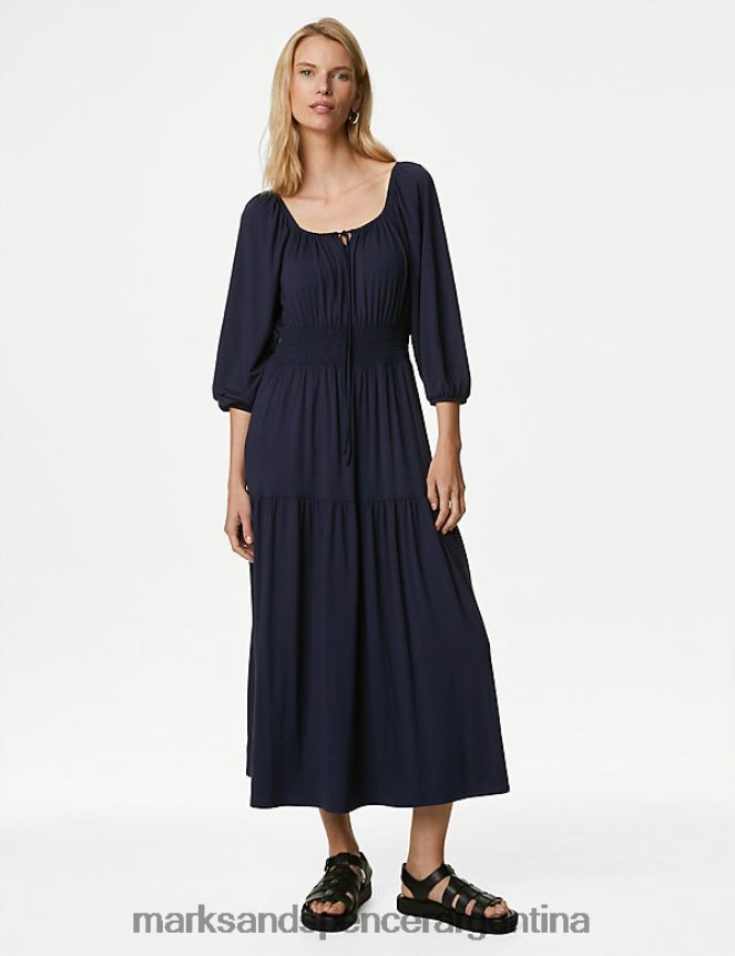 Marks & Spencer mujer vestido midi de punto con cuello cuadrado ropa Armada 46VL2136