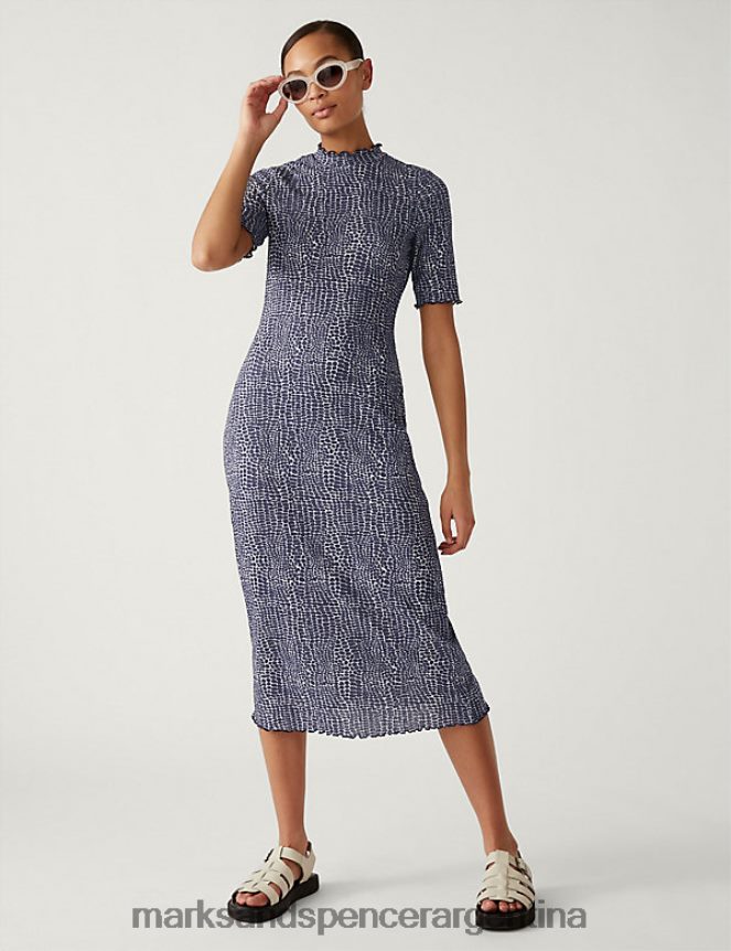 Marks & Spencer mujer vestido midi de punto de canalé con estampado ropa mezcla azul marino 46VL1860