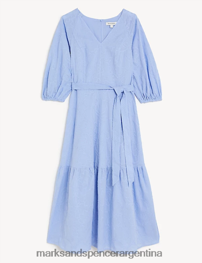 Marks & Spencer mujer vestido midi de puro algodón bordado con cuello en V ropa cambray 46VL712