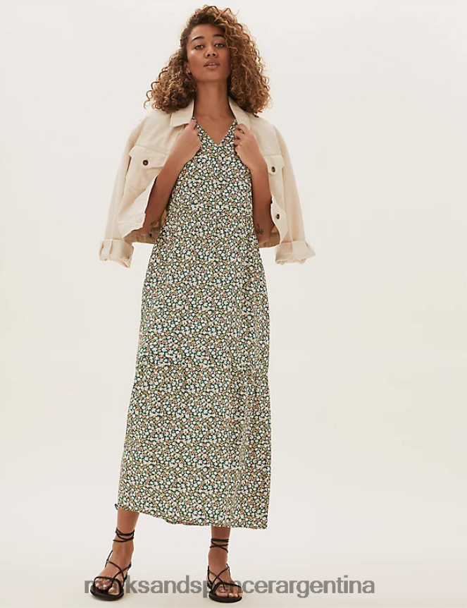 Marks & Spencer mujer vestido midi escalonado con cuello en V y estampado floral ropa multi 46VL3214