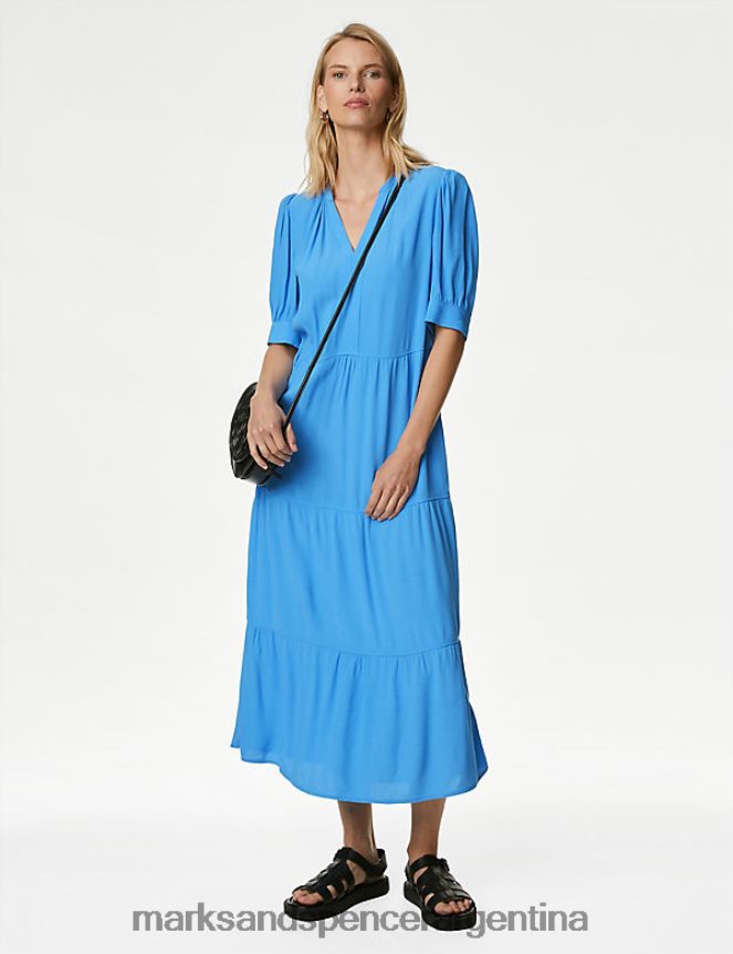 Marks & Spencer mujer vestido midi holgado con cuello en V ropa azul 46VL1192