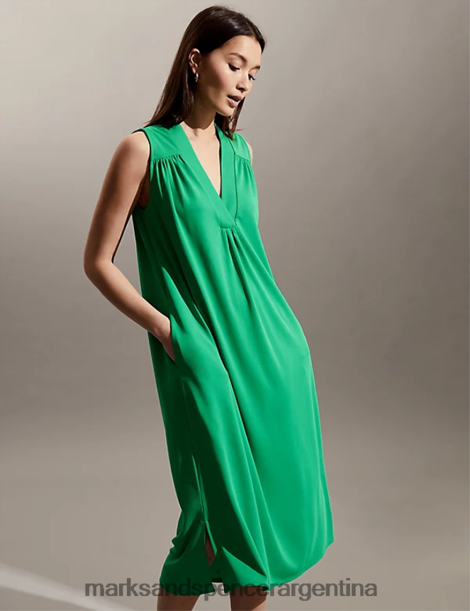 Marks & Spencer mujer vestido midi holgado con cuello en V ropa verde 46VL314