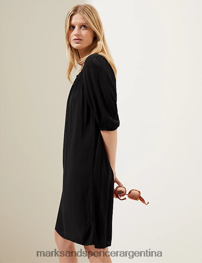 Marks & Spencer mujer vestido recto con escote Bardot hasta la rodilla ropa negro 46VL1858