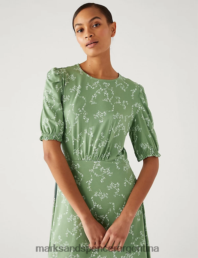 Marks & Spencer mujer vestido skater corto de punto estampado ropa mezcla de color caqui 46VL524