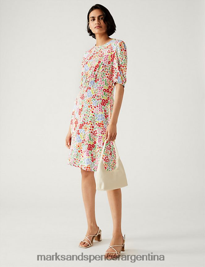 Marks & Spencer mujer vestido skater corto de punto estampado ropa mezcla de corales 46VL212