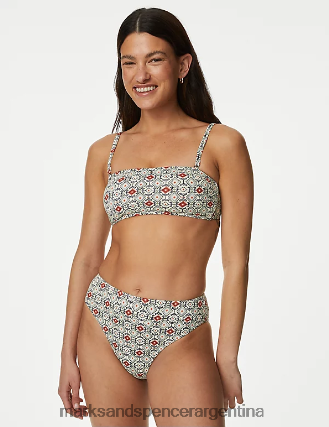 Marks & Spencer mujer braguitas de bikini de pernera alta estampadas con control de barriga trajes de baño y ropa de playa mezcla de marfil 46VL2004