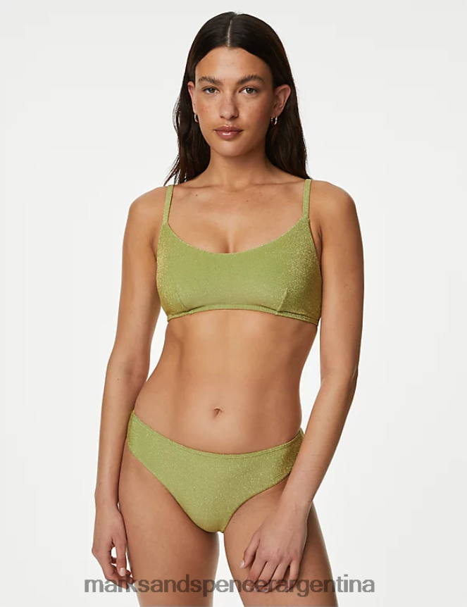 Marks & Spencer mujer braguitas de bikini de pernera alta y brillantes trajes de baño y ropa de playa verde medio 46VL2468