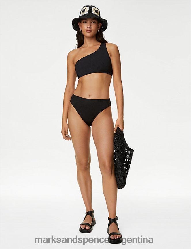 Marks & Spencer mujer braguitas de bikini texturizadas de talle alto trajes de baño y ropa de playa negro 46VL2856