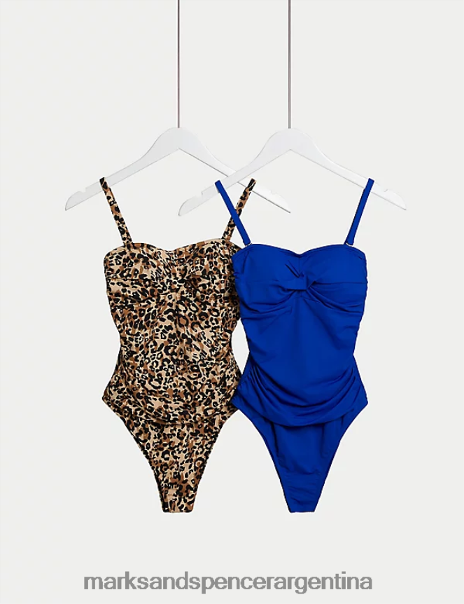 Marks & Spencer mujer Paquete de 2 trajes de baño bandeau con control de barriga trajes de baño y ropa de playa azul eléctrico 46VL2704