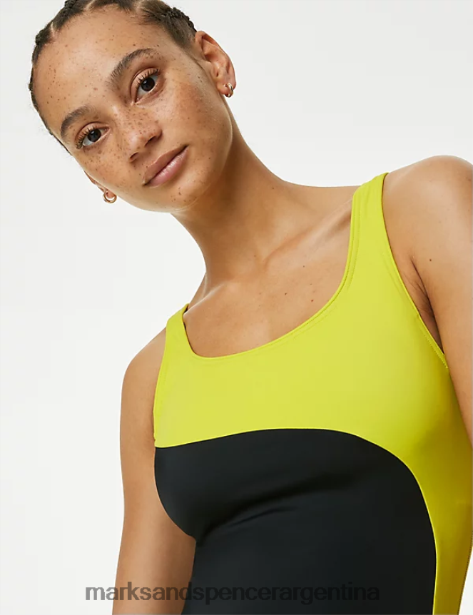 Marks & Spencer mujer traje de baño acolchado con paneles y cuello redondo trajes de baño y ropa de playa mezcla negra 46VL720