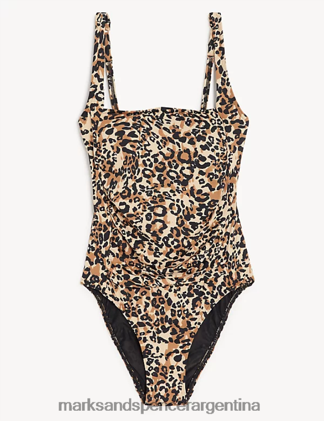 Marks & Spencer mujer traje de baño acolchado estampado con control de barriga trajes de baño y ropa de playa mezcla marrón 46VL2488