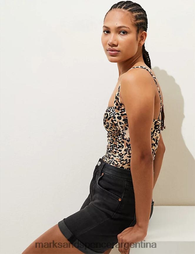 Marks & Spencer mujer traje de baño acolchado estampado con control de barriga trajes de baño y ropa de playa mezcla marrón 46VL2488