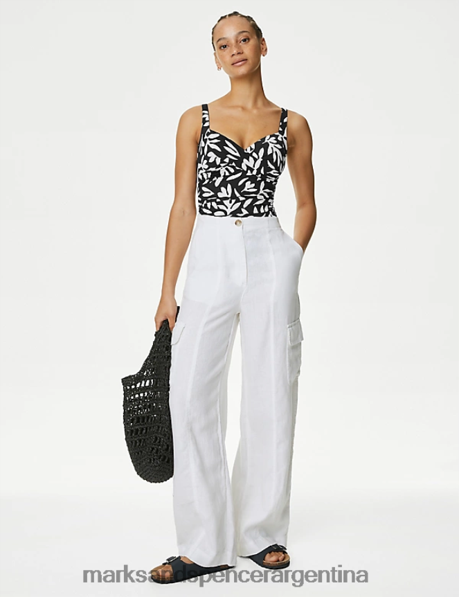 Marks & Spencer mujer traje de baño acolchado estampado con control de barriga trajes de baño y ropa de playa mezcla negra 46VL2454