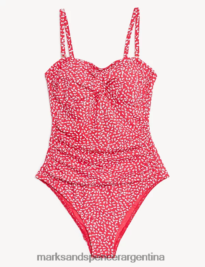 Marks & Spencer mujer traje de baño bandeau estampado con control de barriga trajes de baño y ropa de playa rojo brillante 46VL3148