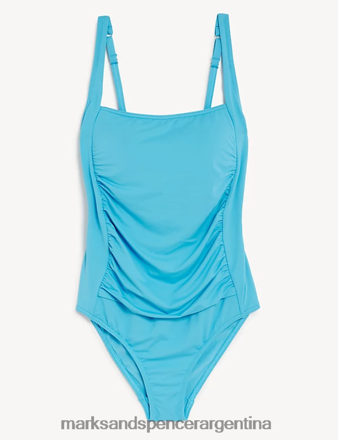 Marks & Spencer mujer traje de baño con cuello cuadrado y relleno con control de barriga trajes de baño y ropa de playa turquesa 46VL1372