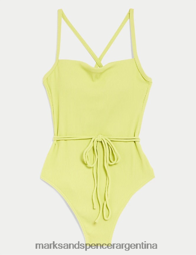 Marks & Spencer mujer traje de baño de canalé acolchado con cuello cuadrado trajes de baño y ropa de playa lima suave 46VL2046