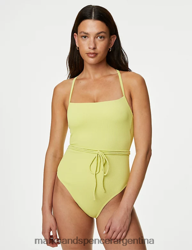 Marks & Spencer mujer traje de baño de canalé acolchado con cuello cuadrado trajes de baño y ropa de playa lima suave 46VL2046
