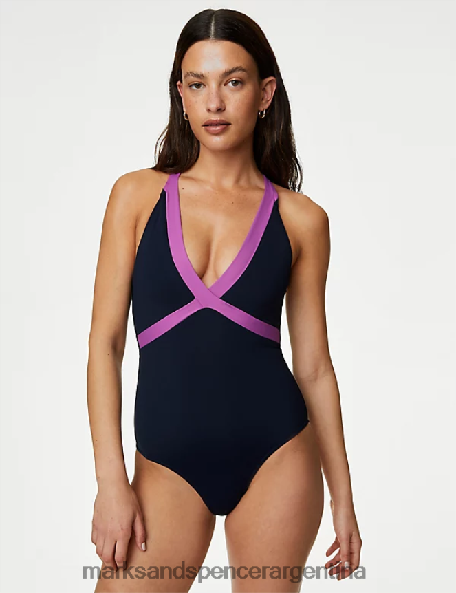 Marks & Spencer mujer traje de baño escotado monocromático y acolchado trajes de baño y ropa de playa mezcla azul marino 46VL2038