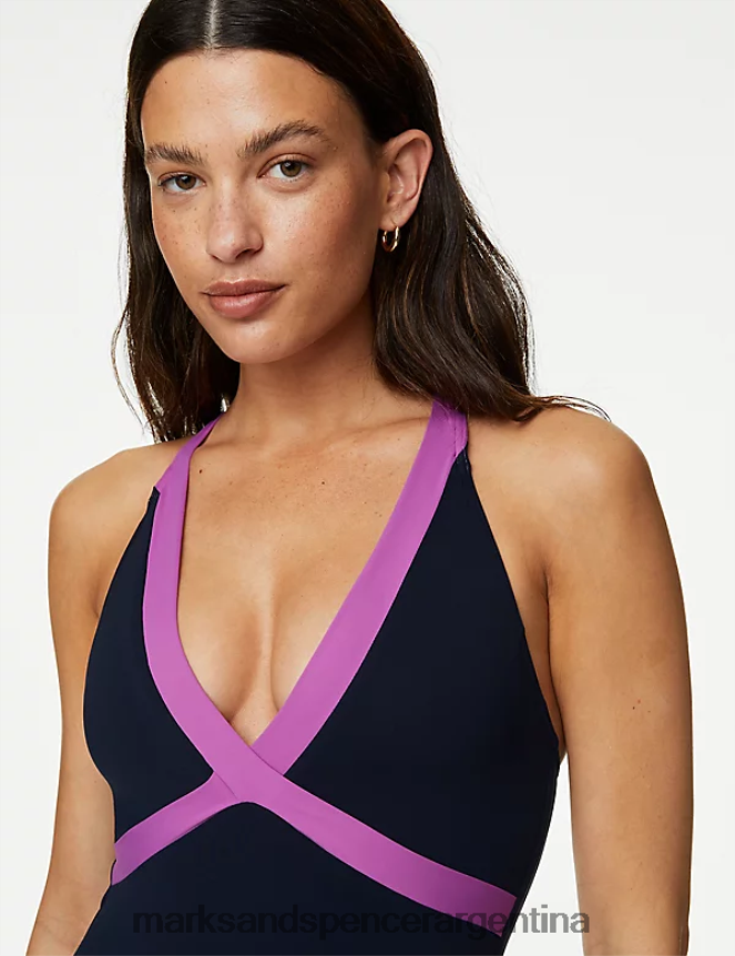 Marks & Spencer mujer traje de baño escotado monocromático y acolchado trajes de baño y ropa de playa mezcla azul marino 46VL2038