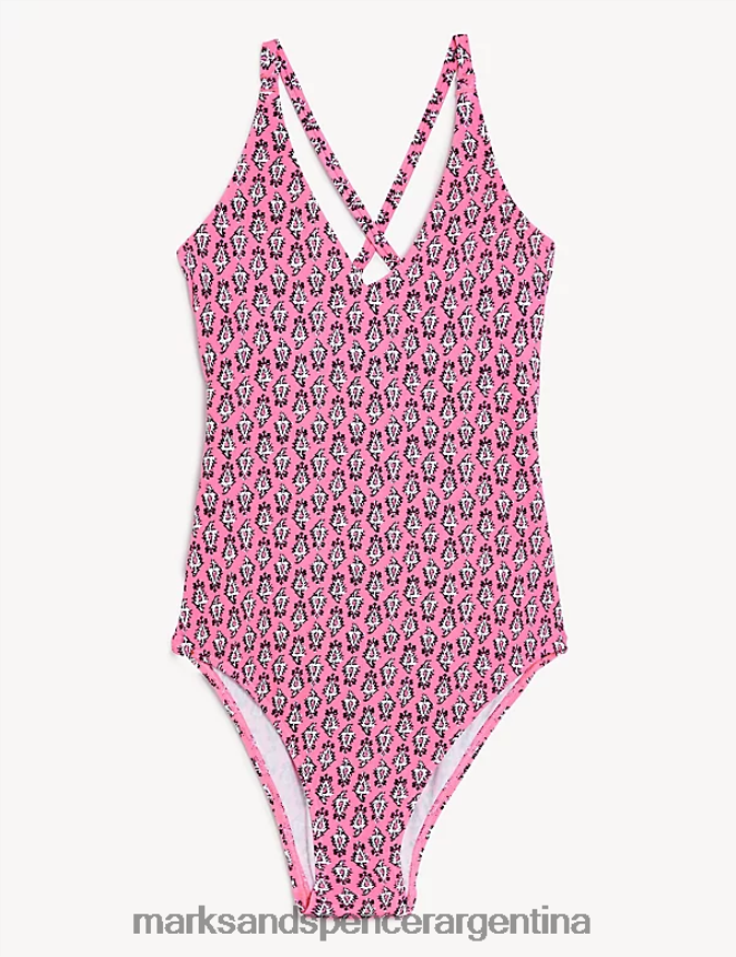 Marks & Spencer mujer traje de baño estampado con detalle de lazo y escote en V trajes de baño y ropa de playa mezcla rosa 46VL2320