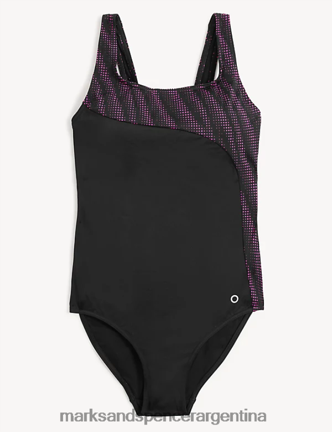 Marks & Spencer mujer traje de baño estampado y acolchado con cuello redondo trajes de baño y ropa de playa mezcla morada 46VL2028