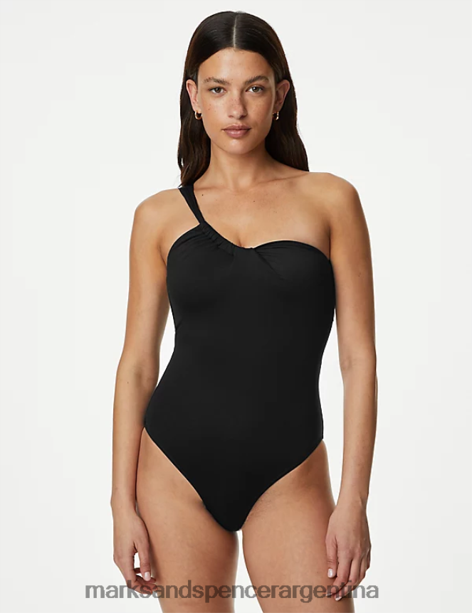 Marks & Spencer mujer traje de baño fruncido de un hombro trajes de baño y ropa de playa negro 46VL2918