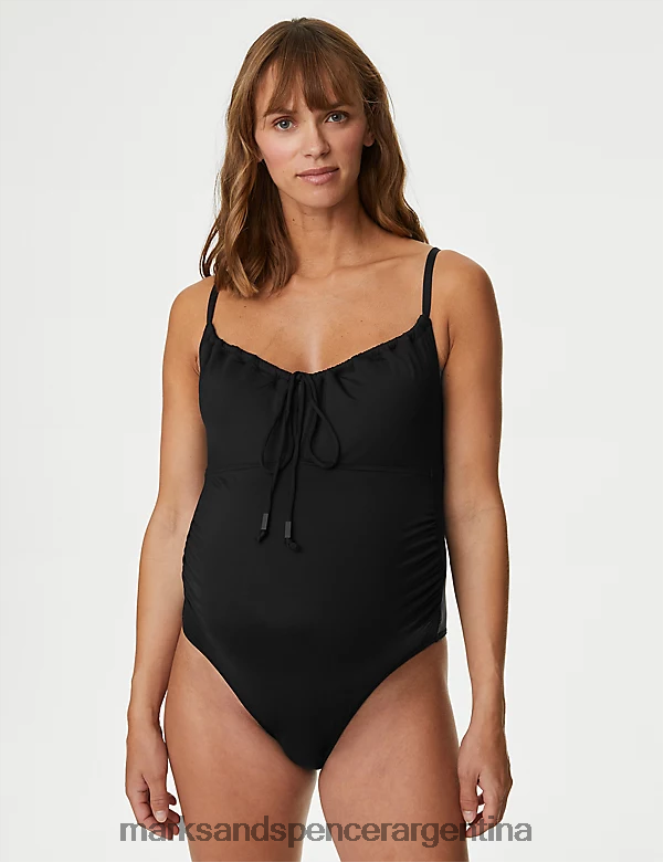 Marks & Spencer mujer traje de baño premamá acolchado y fruncido con cuello redondo trajes de baño y ropa de playa negro 46VL2008