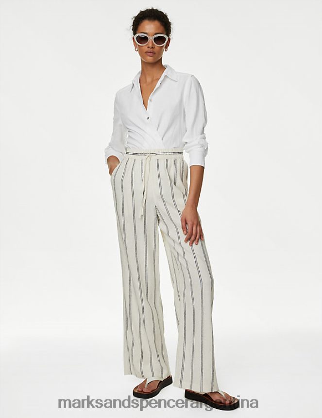 Marks & Spencer mujer camisa con cuello rico en lino trajes de baño y ropa de playa blanco 46VL622