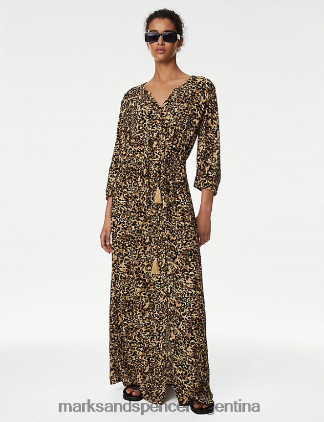 Marks & Spencer mujer vestido largo de playa estampado con cuello en V y cintura anudada trajes de baño y ropa de playa mezcla marrón 46VL1158