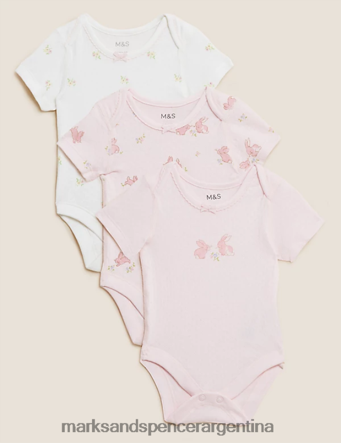 Marks & Spencer niños Pack de 3 bodis estampados de puro algodón ropa mezcla rosa 46VL7744