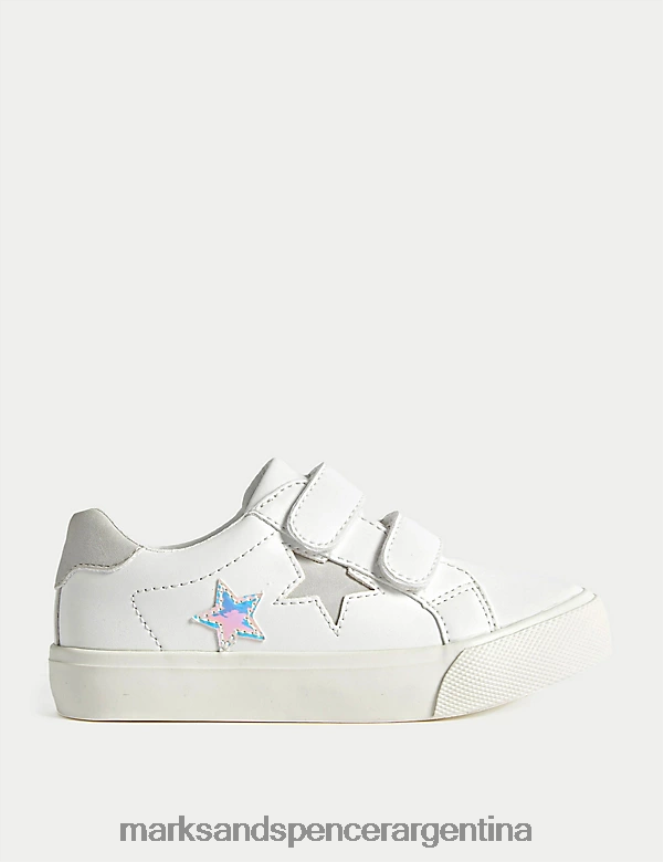 Marks & Spencer niños zapatillas Freshfeet con cinta adhesiva y estrellas calzado mezcla blanca 46VL8016
