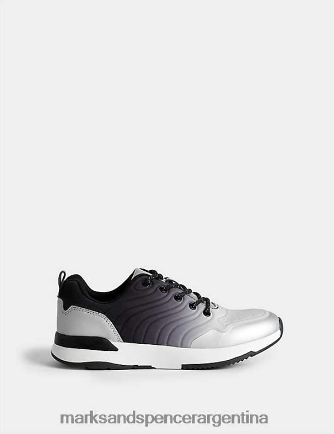 Marks & Spencer niños zapatillas deportivas con cordones Freshfeet calzado mezcla negra 46VL8098